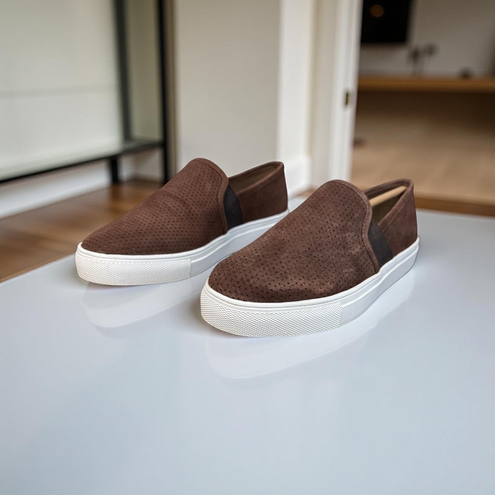Brown Suede Slip-On Loafers with Elastic Panels